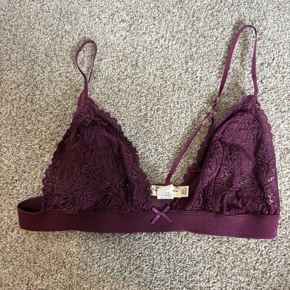 For Love & Lemons Skivvies Lace Bra Bralette Size M/L Maroon Lacy Sexy - Picture 1 of 13